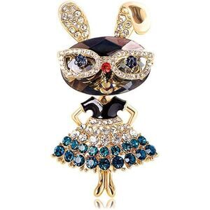 Women's Rhinestone Gold Plated Crystal Bunny Animal Brooches Jewellery Gift